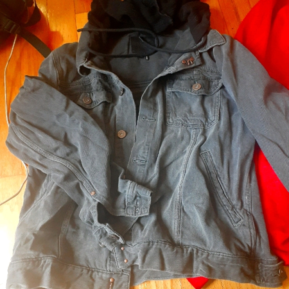 Faded Black Jean Jacket w/ Blk Hood